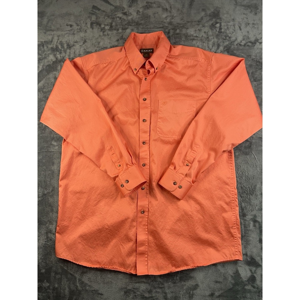 Ariat Mens XLT Long Sleeve Shiny Orange Coral Cotton Western Button Down Shirt
